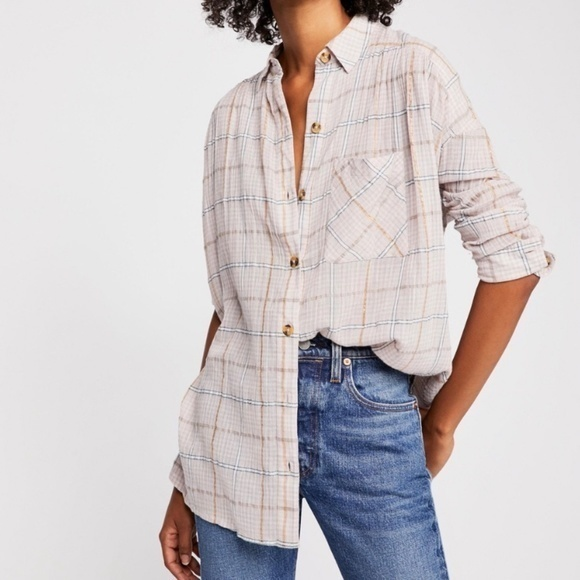Free‎ People Windowpane Plaid Button Down XS - Picture 1 of 9